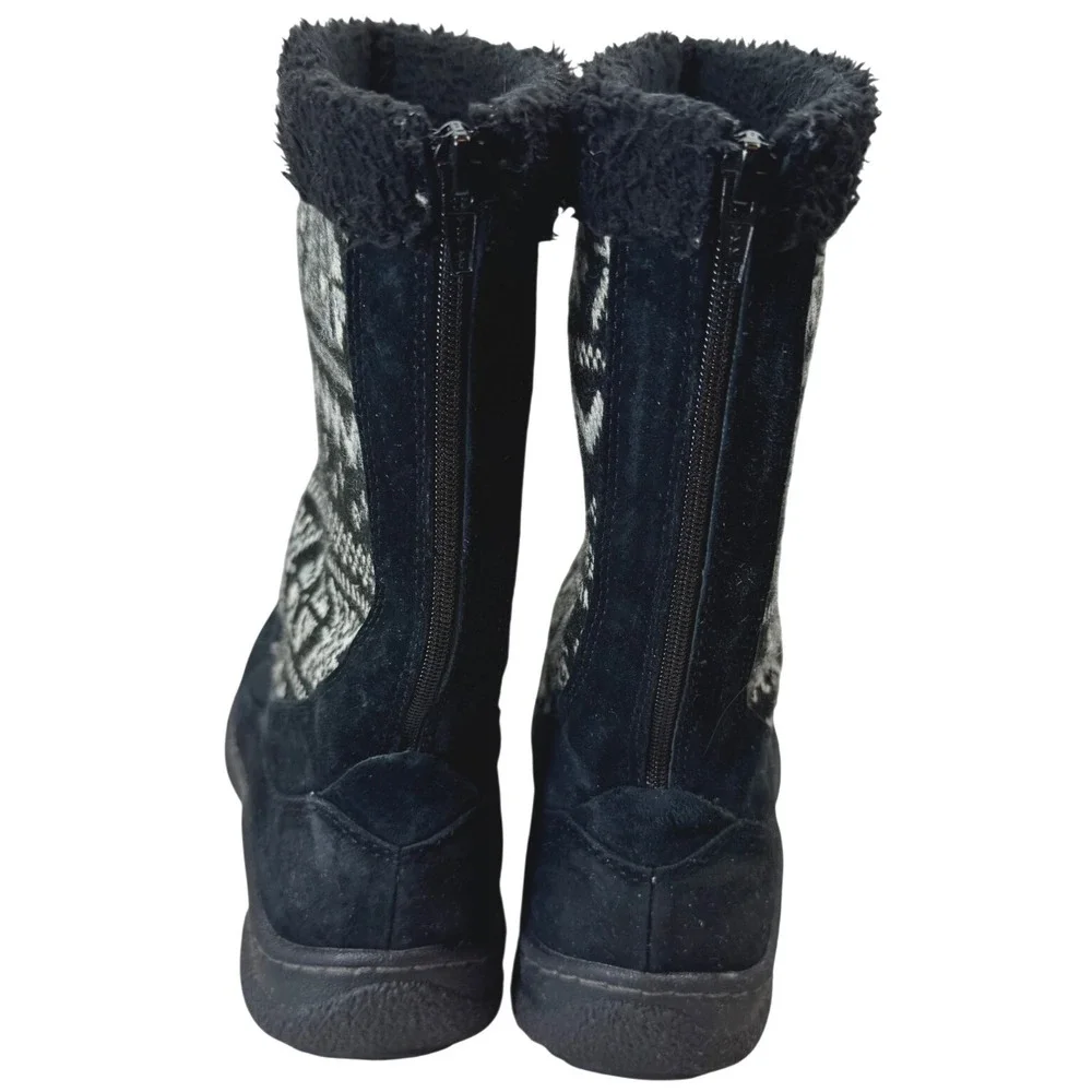 Propet Snow Boots‎ Size 7N Women's Black Suede Leather Fair Isle Knit Winter